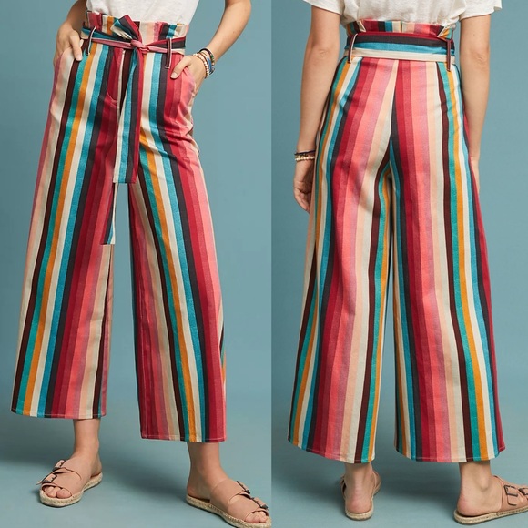 NWT Anthropologie Seen Worn Kept Striped Paperbag High Waisted Wide Leg Pants 2 - Picture 3 of 16
